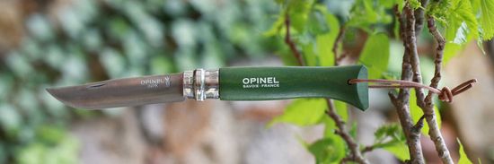 Складной нож Opinel №8 Trekking, нержавеющая сталь, кожаный темляк, хаки c клинком из стали Sandvik™ 12С27