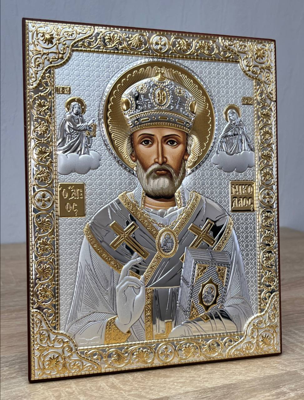 Николай Чудотворец, икона прямоугольная без рамки, красное дерево, 175х225