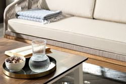 "Канны" лаунж-зона 4-местная из роупа со столиком "Канны" цвета "дуб", основание дуб, роуп бежевый