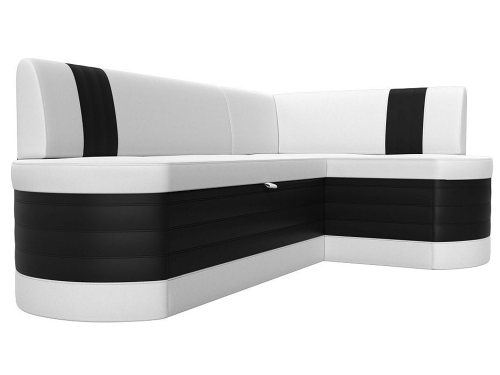 Диван кухонный угловой Токио правый угол, Белый\Черный, Экокожа, 28648