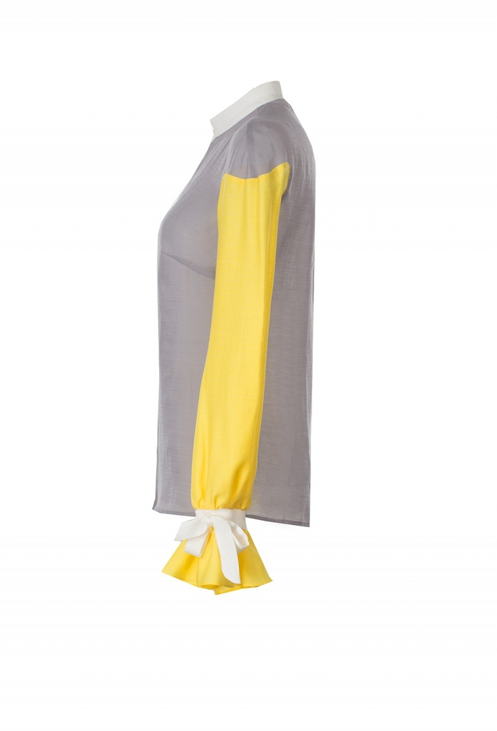 Блуза серо желтая с воланами по рукавом 14-17SS