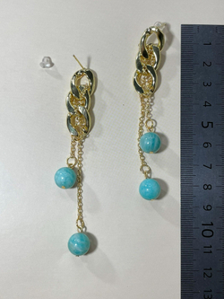 Серьги Цепь с подвесками, Амазонит, мятный