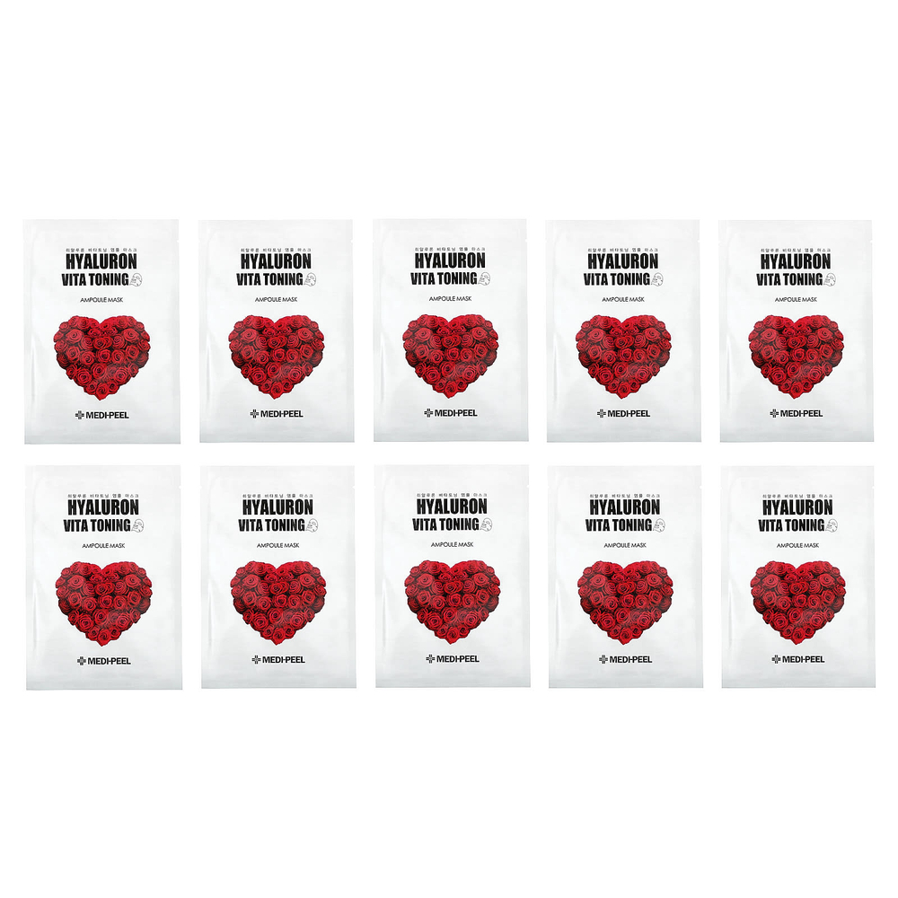 Medi-Peel, Hyaluron Vita, тонизирующая ампульная маска, 10 листовых масок, 30 мл (1,01 жидк. унц.)