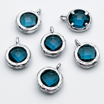 Подвеска Круг, цвет серебро (родий)+синий, размер 9*7,5 мм, цена за 1 шт