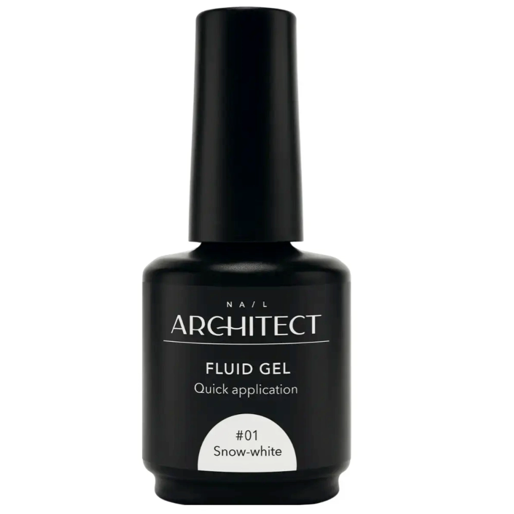 Nail ARCHITECT FLUID GEL-Гель Флюид молочный 01 Snow-white. Жидкий, низкотемпературный, ультрастойкий гель, 15 мл