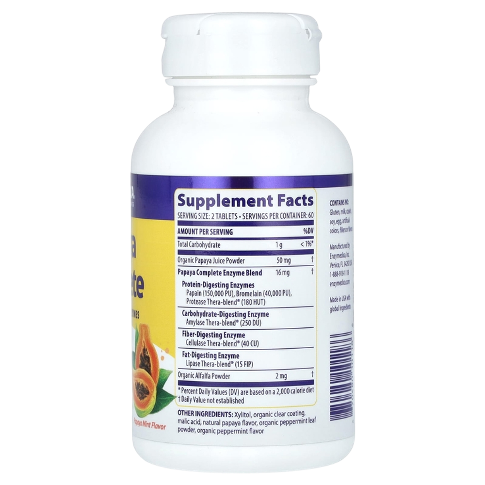Enzymedica Papaya Complete Papaya Mint 120 таблеток , Папайя и Мята Ферменты
