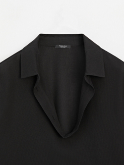 Massimo Dutti Рубашка из струящегося смесового хлопка с V-образным вырезом, коричневый