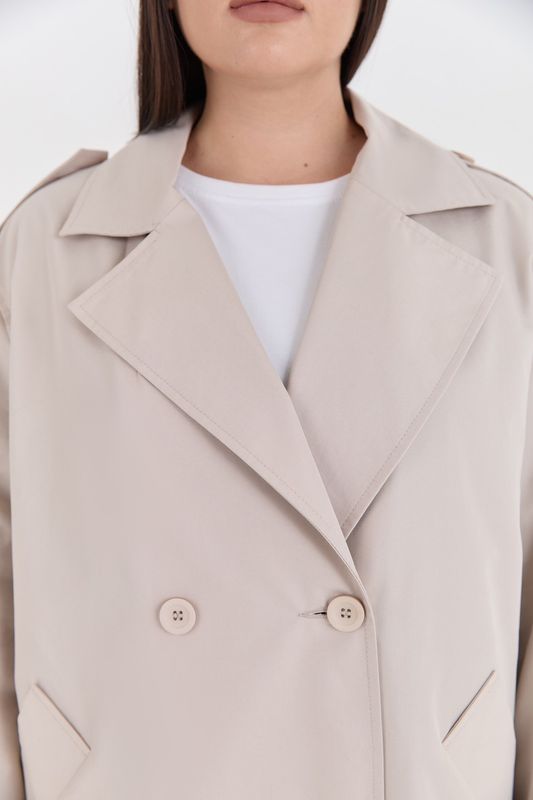 Двусторонний комбинированный тренч с кантом, молочный