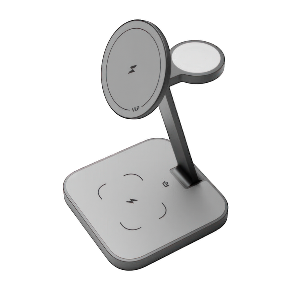 Зарядная станция MagSafe VLP Unity Power для iPhone, Apple Watch и AirPods (Qi2) Беспроводная зарядка: Qi 15 Вт, Qi 5 Вт, магнитное крепление для зарядки Apple Watch (Qi 3 Вт). Проводная зарядка: нет. Сертификация Qi2. Есть LED-индикация