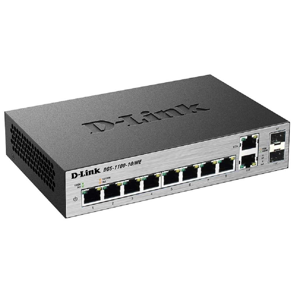 Коммутатор D-Link DGS-1100-10/ME/A2A Управляемый L2 коммутатор с 8 портами 10/100/1000Base-T и 2 комбо-портами 100/1000Base-T/SFP