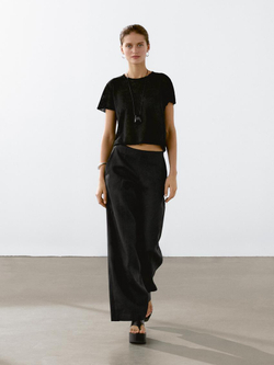 Massimo Dutti Ажурная футболка из смесового льна, черный