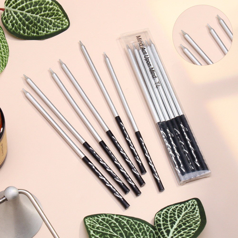 Свечи в торт 14,5 см серебро с чёрным 6шт.