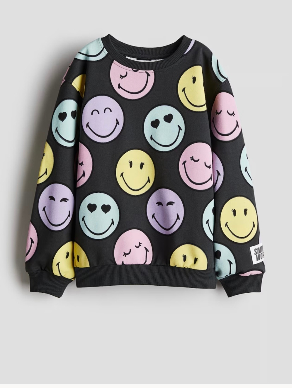 H&M Толстовка с круглым вырезом и принтом, темно-серый