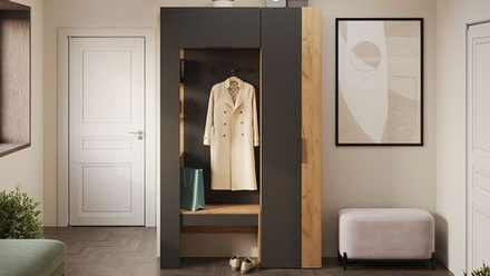 Прихожая с зеркалом комплект мебели Дуб крафт золотой/Антрацит 186х35,8х220 см