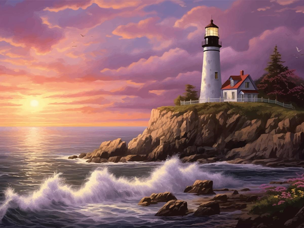 Алмазная мозаика 30х40см. "Маяк на закате" блест. с полн.заполнен.на подрам. (30цв.) (арт.АЛМ-0027)