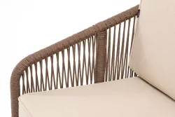 "Канны" лаунж-зона 4-местная из роупа со столом "Гранада" (серый гранит), основание дуб, роуп коричневый, ткань бежевая