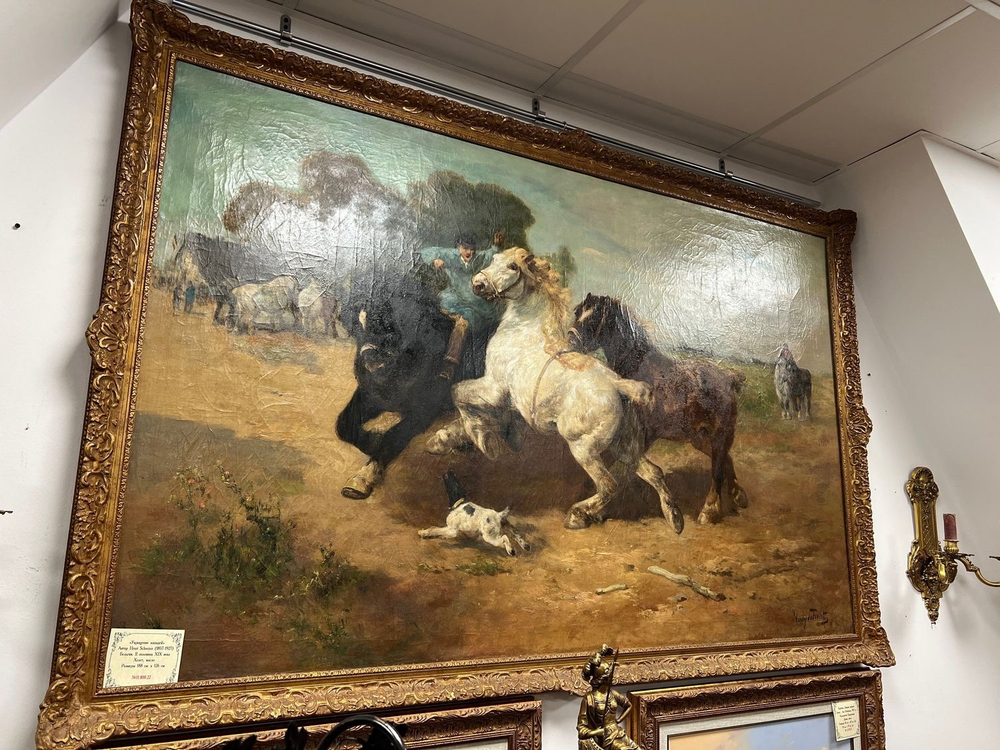 Антикварная картина «Укрощение Лошадей»