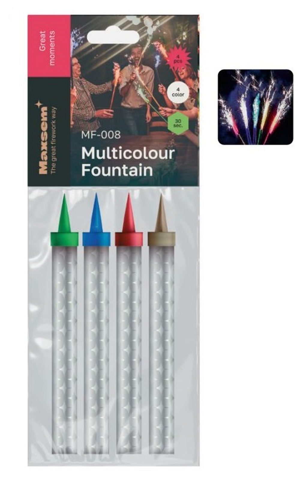 Тортовая свеча "Multicolour Fountain" MF-008  к-т 4 шт, 10-12,5см, цветной огонь