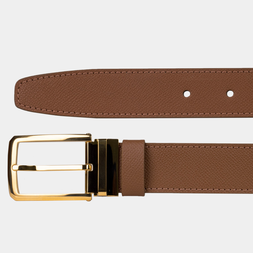 Ремень кожаный мужской из натуральной кожи сафьяно 35 мм, цвета карамель