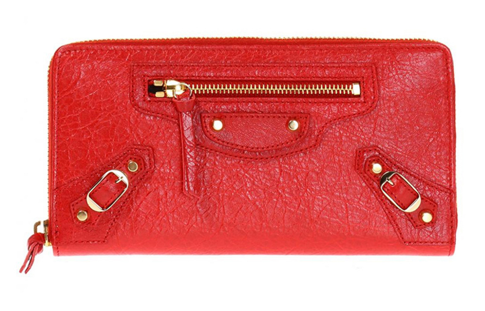Balenciaga Zip Closure Sheepskin Clutch Women"s Red