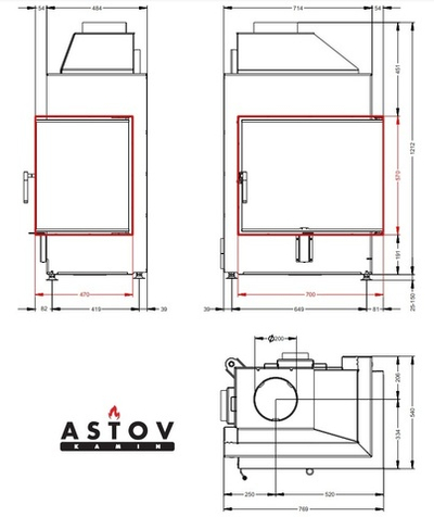 Каминная топка Астов П2С 700 Правая ШСП