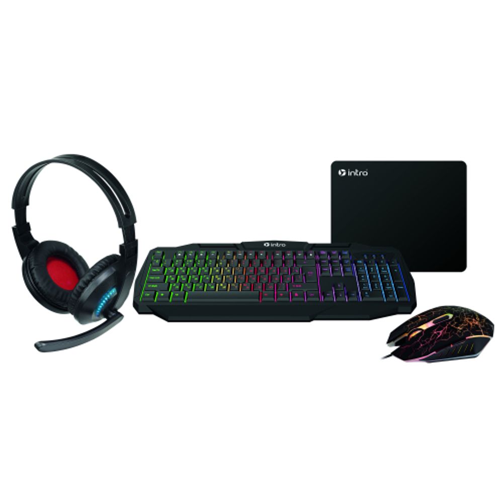 Клавиатура и мышь комплект Intro GXZ900 игровой 1200-3600dpi + коврик + гарнитура черный | Комплекты (клавиатура+мышь)