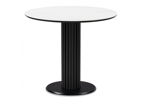 Керамический стол Woodville Кэмерон 90х90х75 белый мрамор snow white, черный, ножки черные