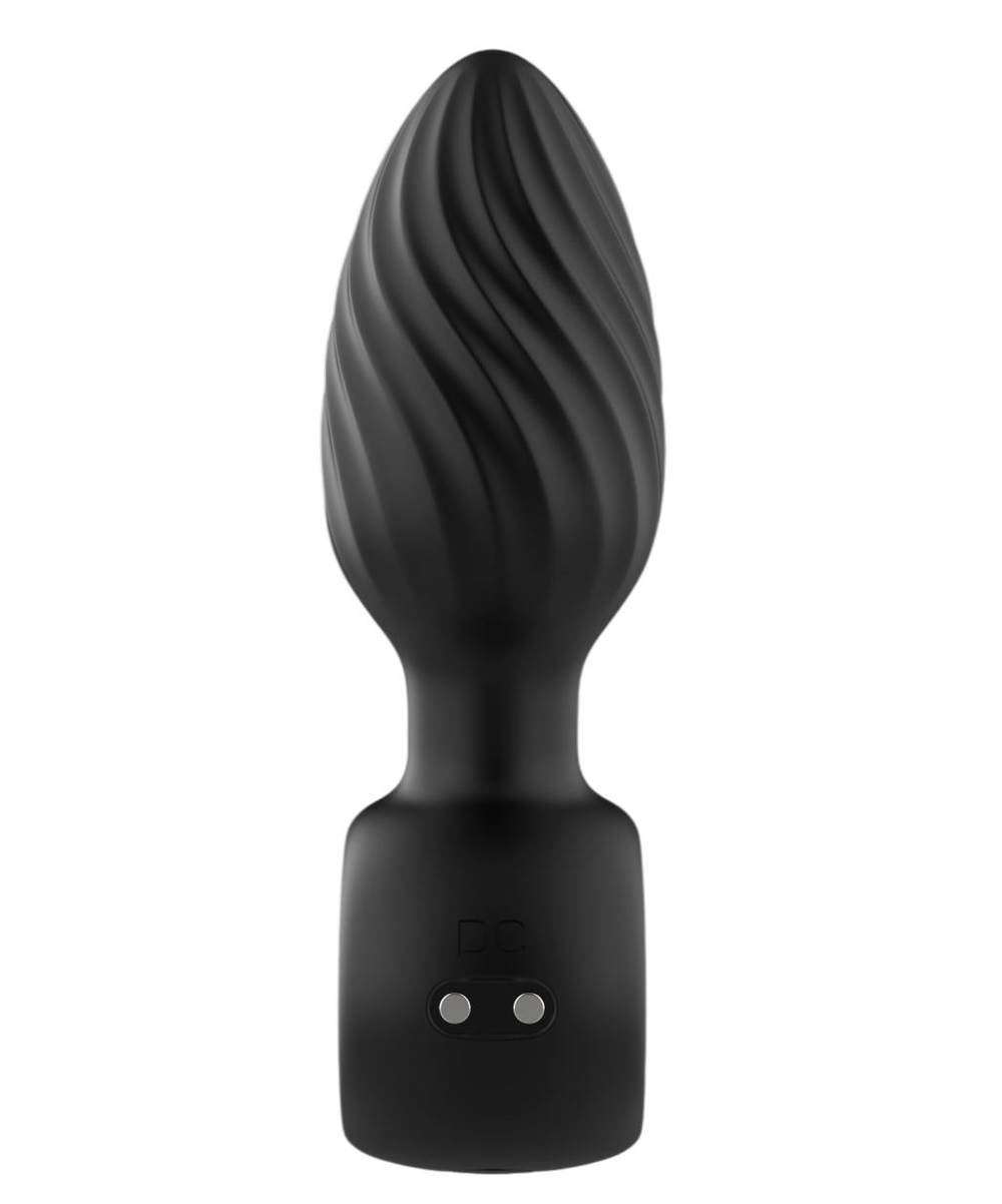 Черная анальная пробка с вибрацией, вращением и пультом ДУ (Цвет: черный)