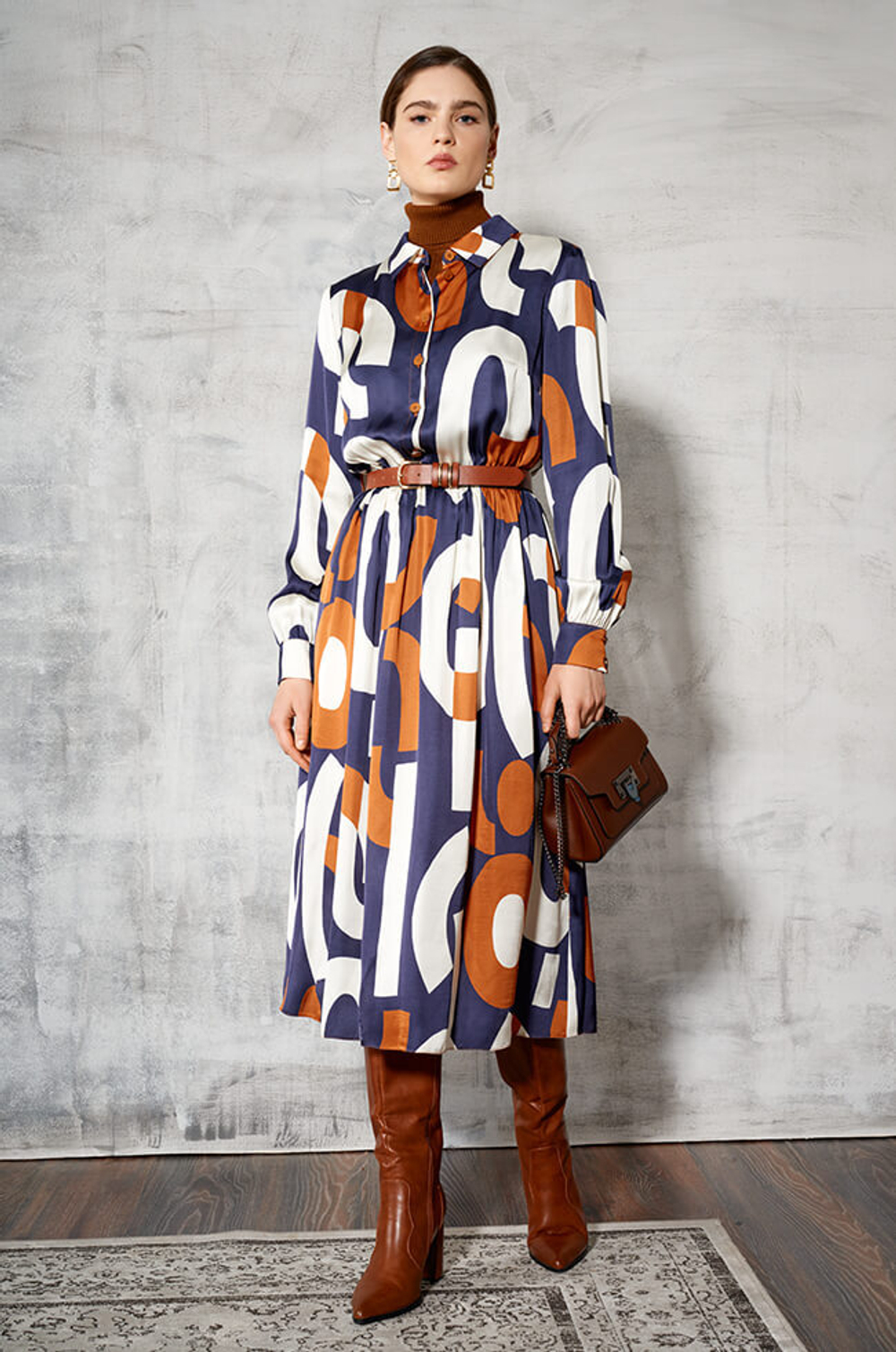 51328 Платье женское (сине-рыжий принт)