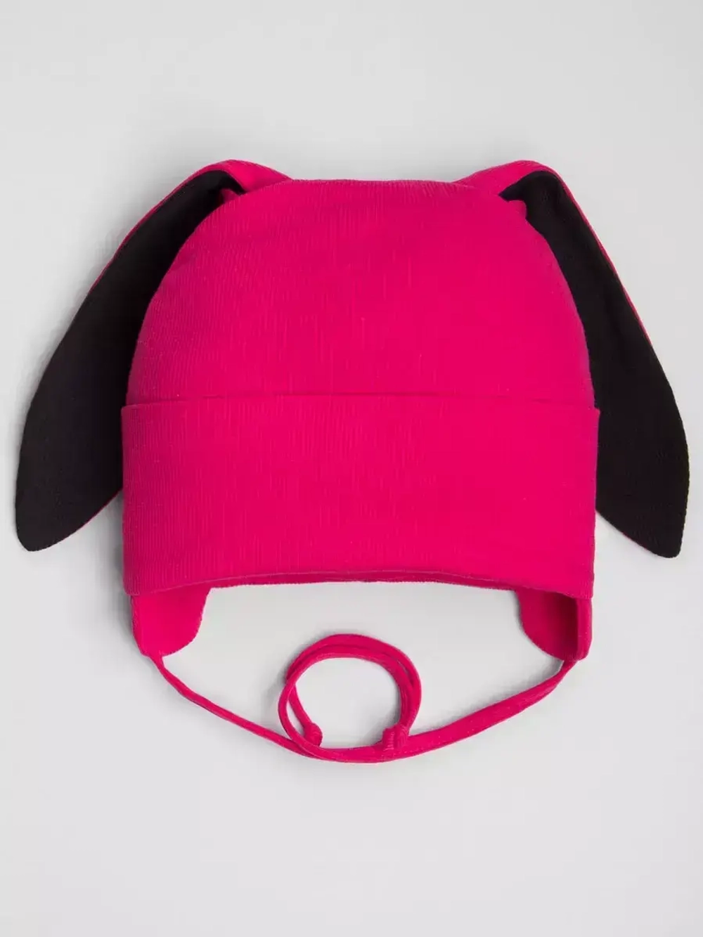 Шапка с ушками для девочки трикотажная на завязках