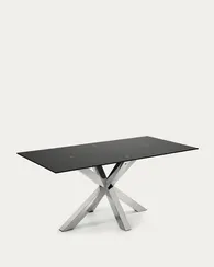 Argo Стол обеденный с ножками из стали и столешницей из черного стекла 200x100