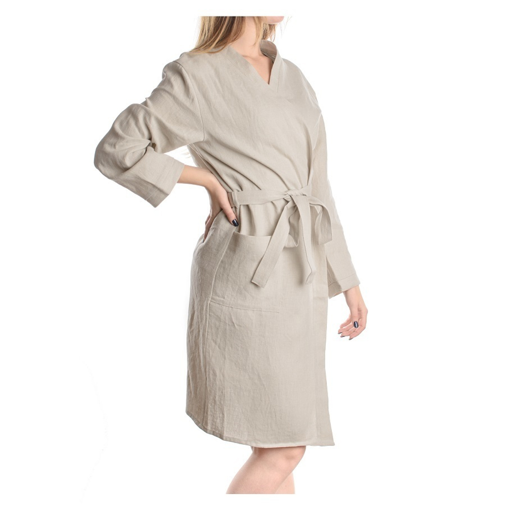 Халат из умягченного льна бежевого цвета Essential, M