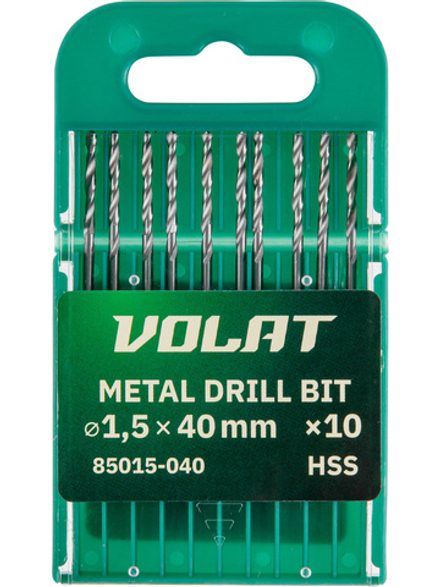 Сверло по металлу ц/х 1.5х18х40 мм HSS, комплект из 10-ти шт ВОЛАТ
