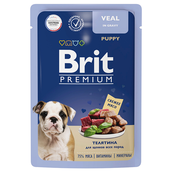 Влажный корм Brit Premium телятина в соусе 85г для щенков всех пород (Брит) до 12.25