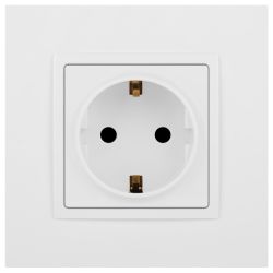 Розетка ЭРА Elegance 14-2102-01М с заземлением 2P+E Schuko со шторками 16А-250В белый матовый