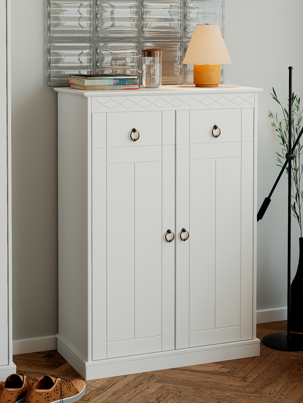 Тумба, 79х37х119, Индра, комод для одежды, в прихожую, с ящиками, белый, Dipriz