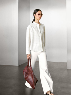 Massimo Dutti Рубашка в клетку с защипами, бежевый