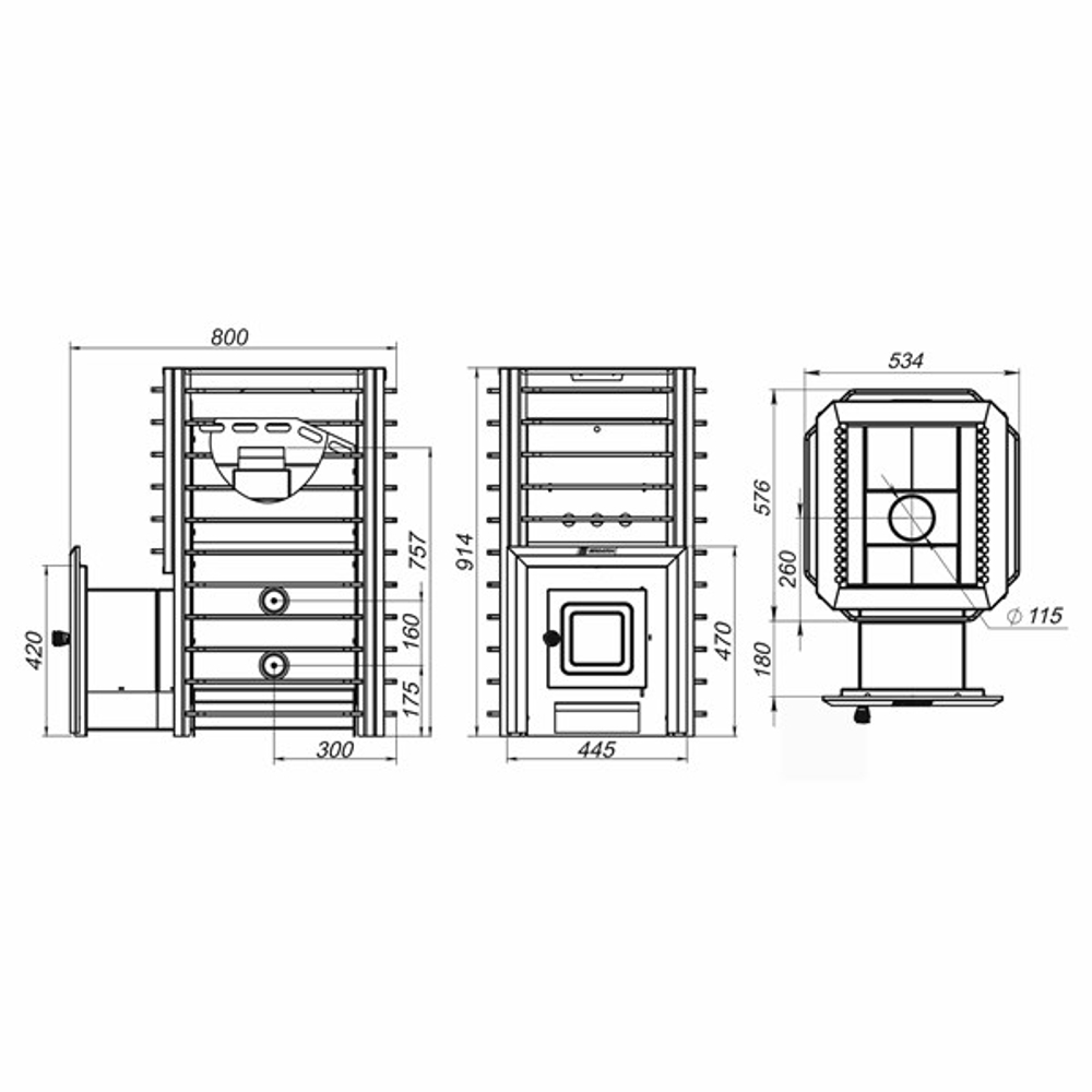 Дровяная печь для бани ЕРМАК 24 СЕТКА-СТАНДАРТ (Сталь)