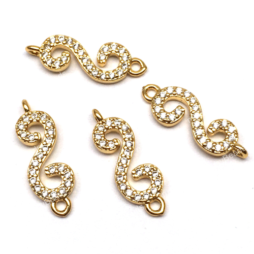 Коннектор с фианитами "Завитки" 18х6 мм, позолота