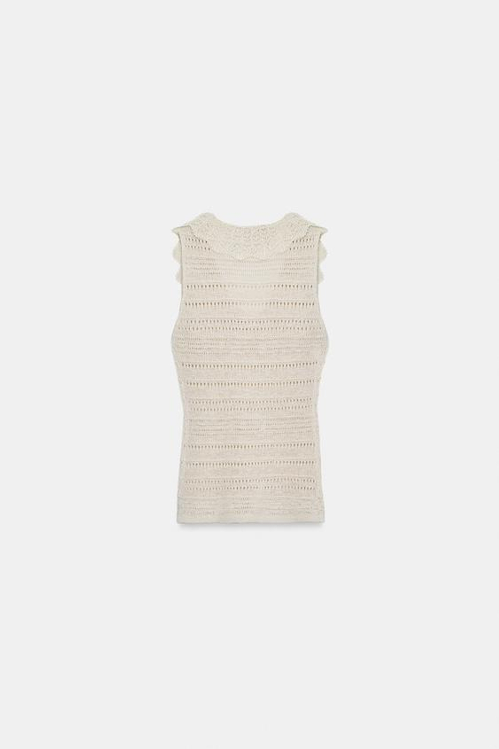 ZARA ТОП С ВОЛАНАМИ ИЗ ТРИКОТАЖА POINTELLE, ЭКРЮ