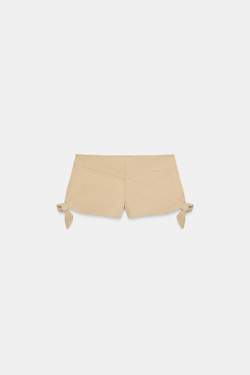 ZARA МИНИ-ШОРТЫ С БОКОВЫМИ ЗАВЯЗКАМИ, ПЕСОЧНЫЙ