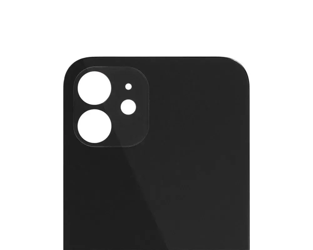 Задняя крышка для iPhone 12 Черный (стекло, широкий вырез под камеру, логотип)