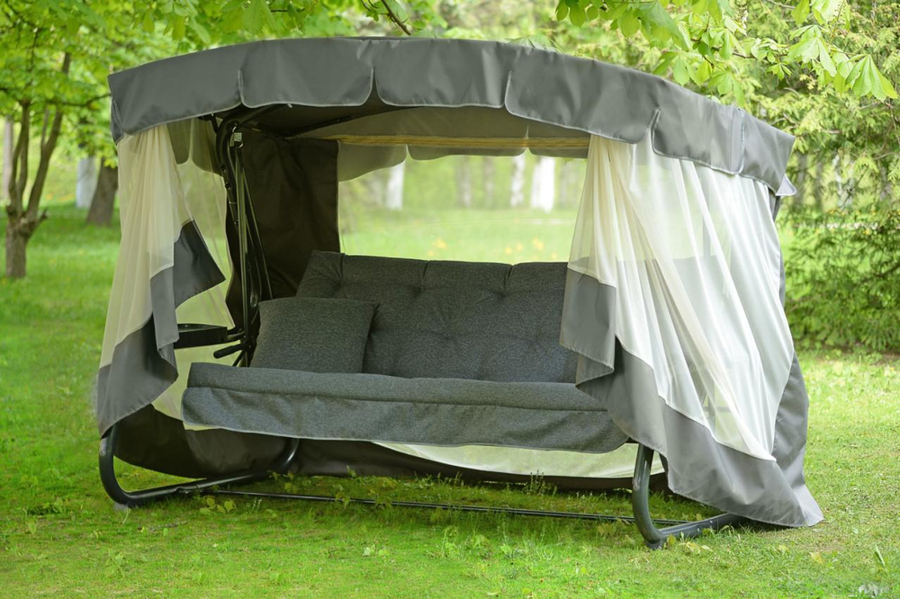 Качели садовые OLSA 4-х местные Саванна ткань папермун(каркас серый, м/э серый рис.без рисунка)2 уп.