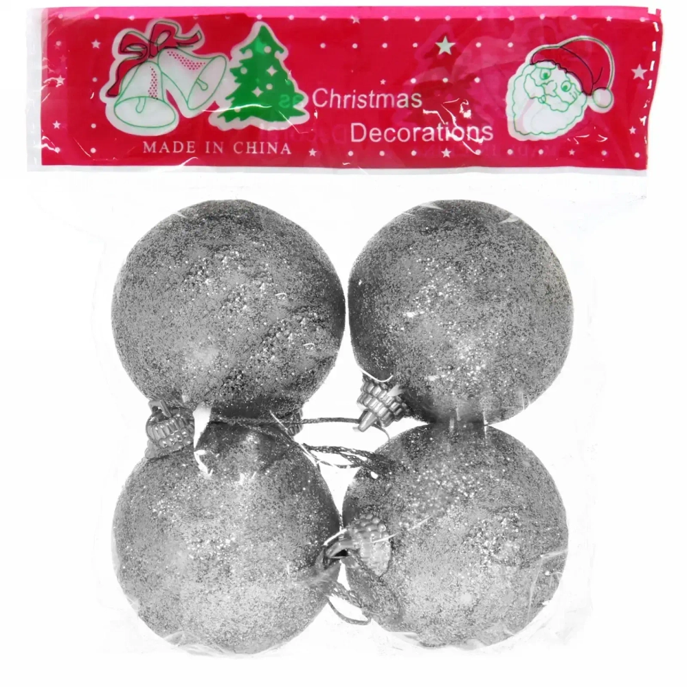 Новогодние шары 5 см (набор 4 шт) «Блестящее напыление», серебро