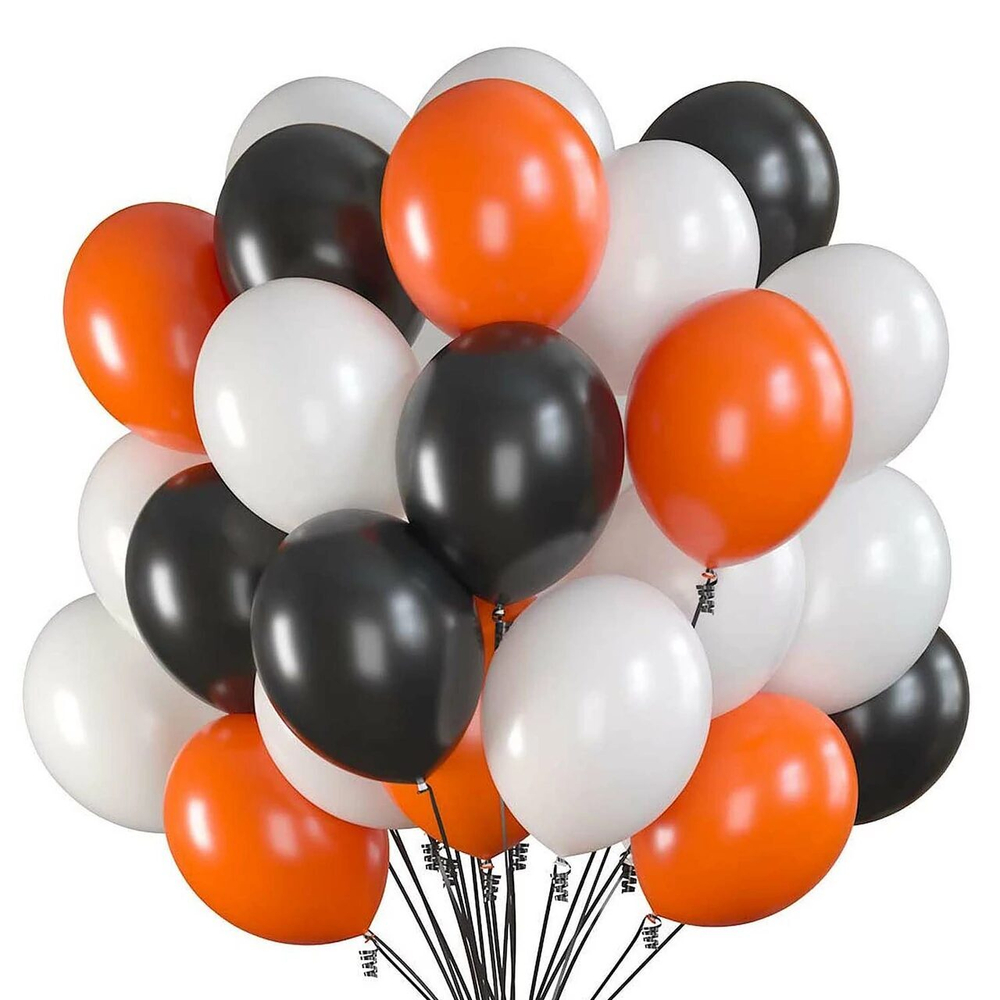 фонтан шаров на день рождение, черный, оранжевый, белый, 25 шаров