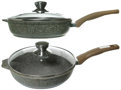 Сковорода 24см Premium mokko с несъемной ручкой и стеклянной крышкой