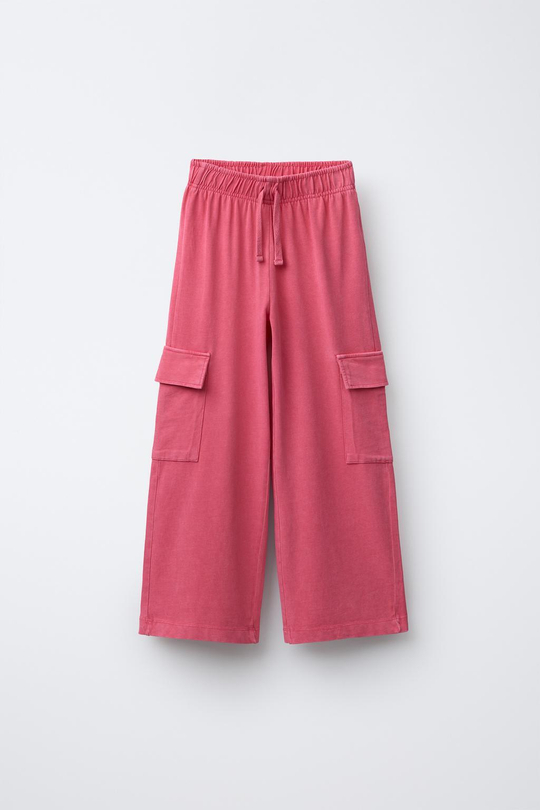 ZARA БРЮКИ WIDE LEG КАРГО С ЭФФЕКТОМ ПОТЕРТОСТИ, МАЛИНОВЫЙ