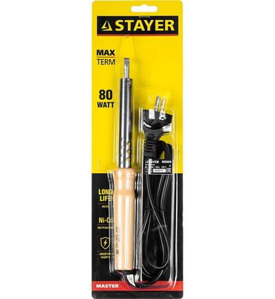 STAYER MAXTerm, 80 Вт, клин, электропаяльник с деревянной рукояткой (55310-80)