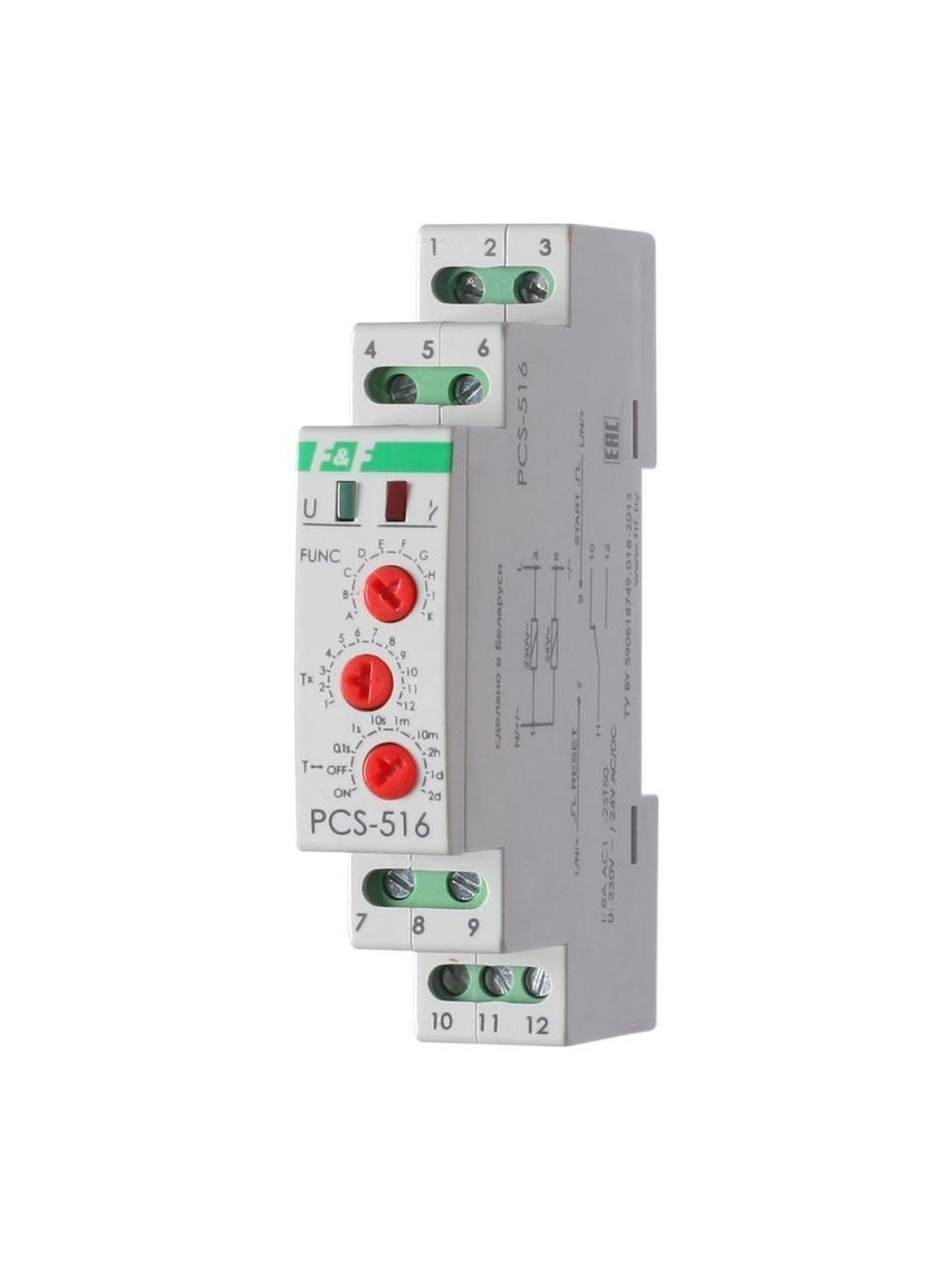 Реле времени PCS-516 8А 230В 1 перекл. IP20 многофункц. вход: START/RESET монтаж на DIN-рейке (аналог РВО-1М) F&F EA02.001.013