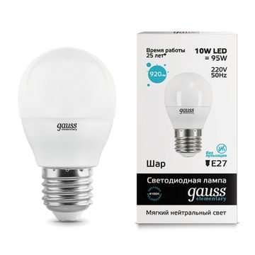 Лампа Gauss LED Elementary Globe 10W E27 4100K 53220